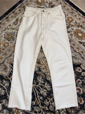 Zara Off-White Straight Leg Button Down Jeans